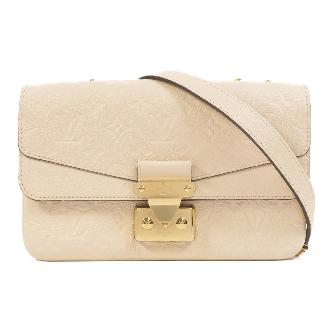Louis Vuitton Marceau Beige: Marceau chain shoulder bag in beige Monogram Empreinte with gold hardware; includes shoulder strap; 26 x 15 x 6 cm.