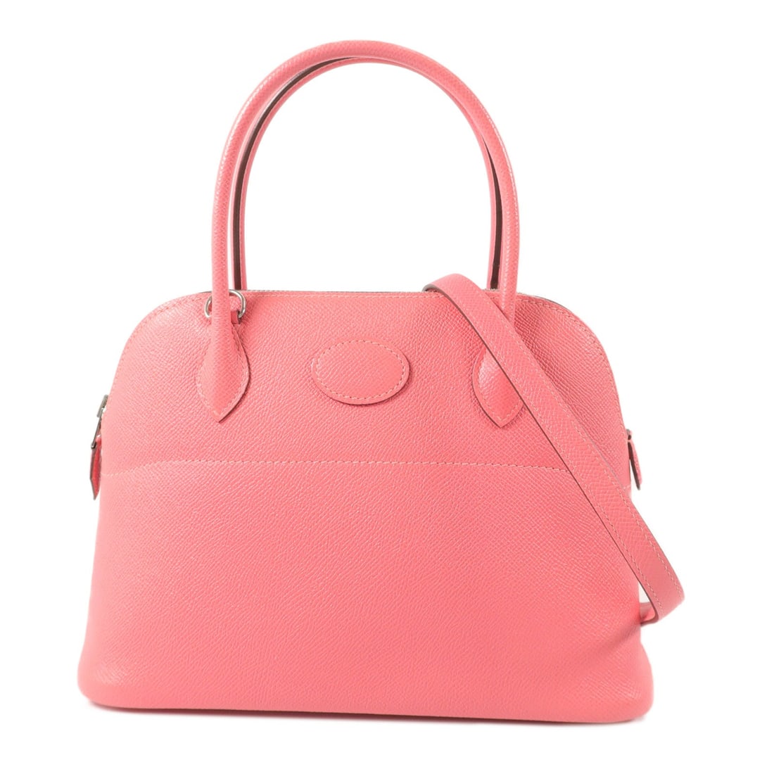 Hermes Bolide 27 Rose Azalee: Bolide 27 2 way shoulder handbag in Rose Azalee Epsom leather with palladium hardware; includes shoulder strap; 27 x 19 x 9 cm.