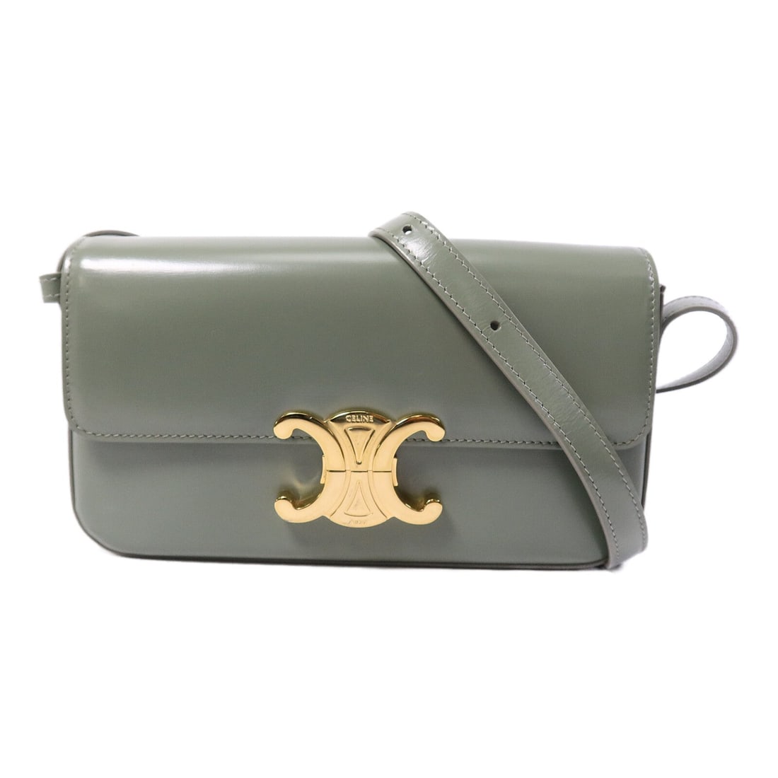 Celine Claude Shoulder Bag Green: Claude shoulder bag 194143BF4 in green calfskin with gold hardware; 20.5 x 11.5 x 4 cm.