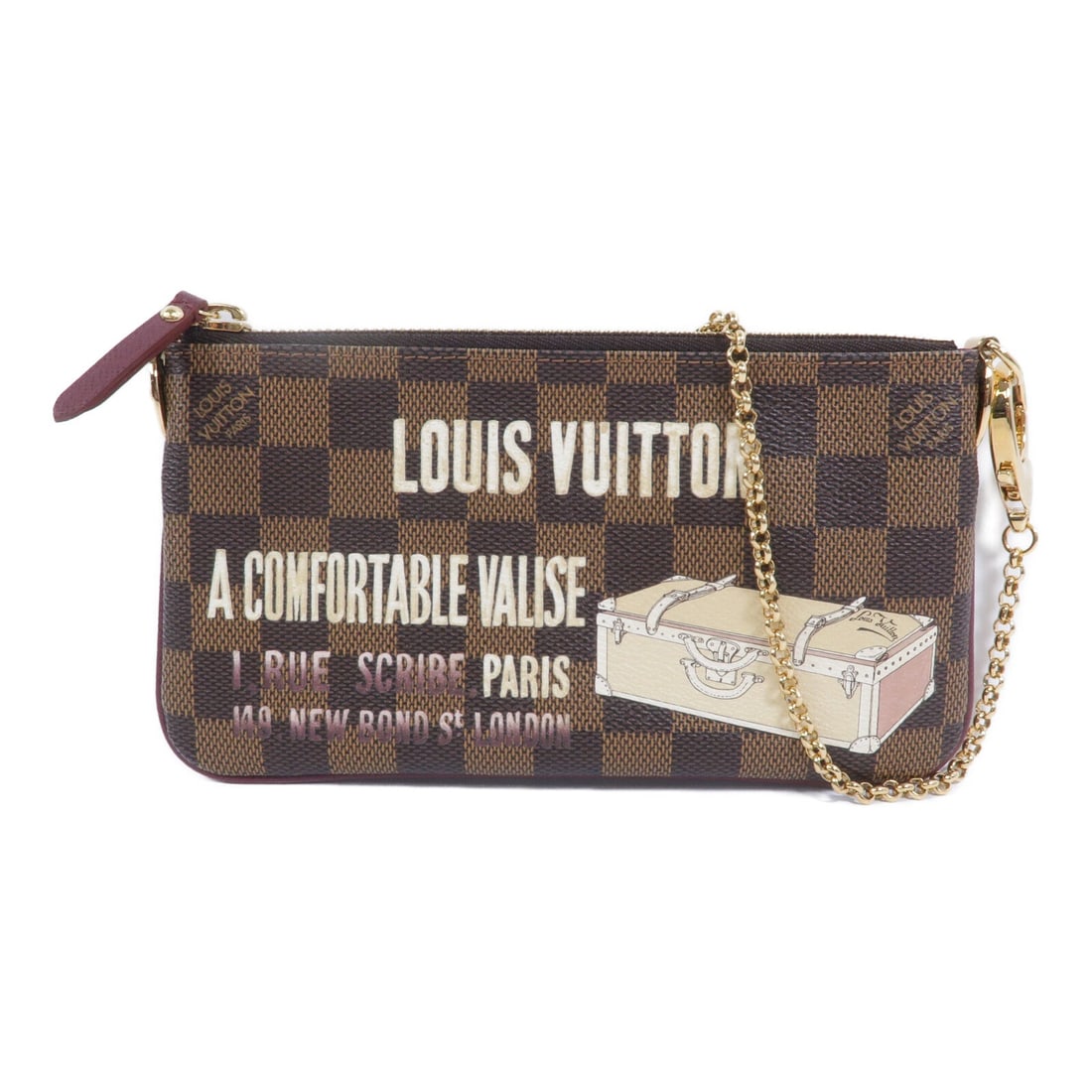Louis Vuitton Pochette Mila MM: Pochette Mila MM shoulder bag N63091 in Damier coated canvas with gold hardware; 20 x 10.5 x 1 cm.