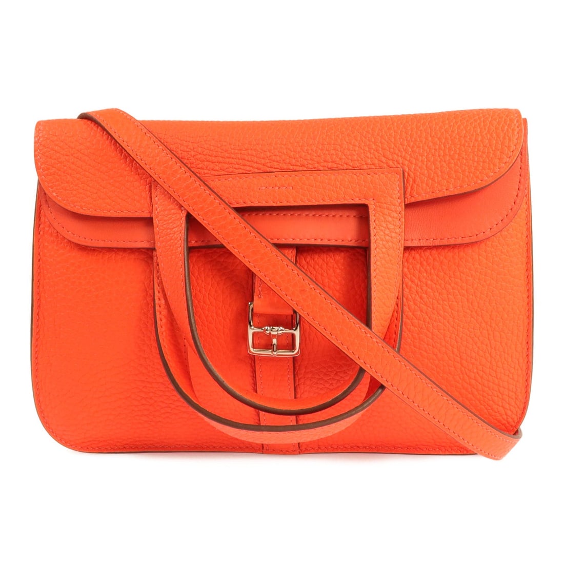 Hermes Halzan 25 Rose Texas: Halzan 25 in Rose Texas Clemence leather with silver hardware; includes storage bags; 24 x 22 x 7 cm.