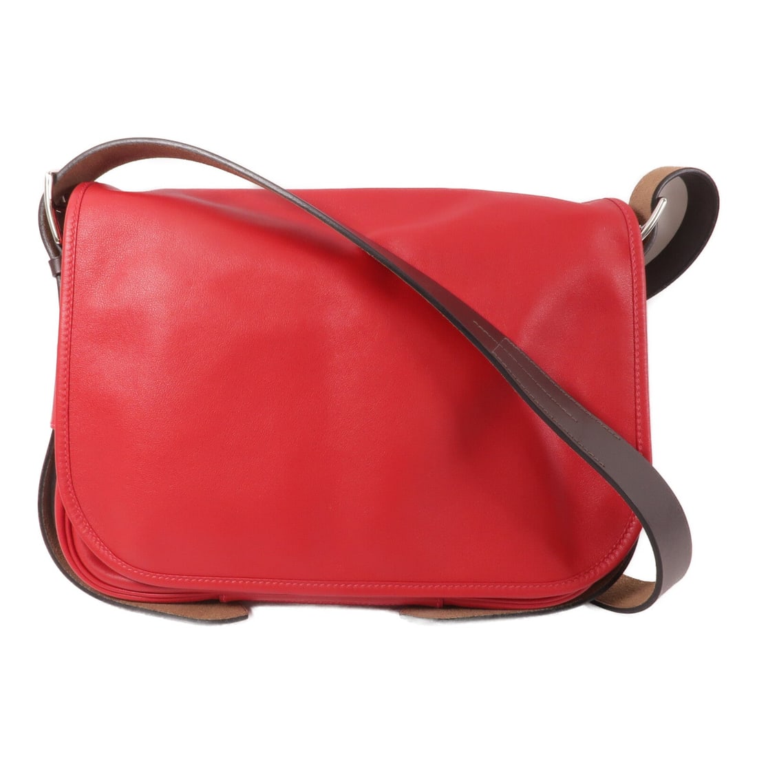 Hermes Brada 30 Rouge Tomate: Brada 30 shoulder bag in Rouge Tomate Vaux Swift leather with palladium hardware; includes storage bags and shoulder strap; 30 x 24 x 7 cm.