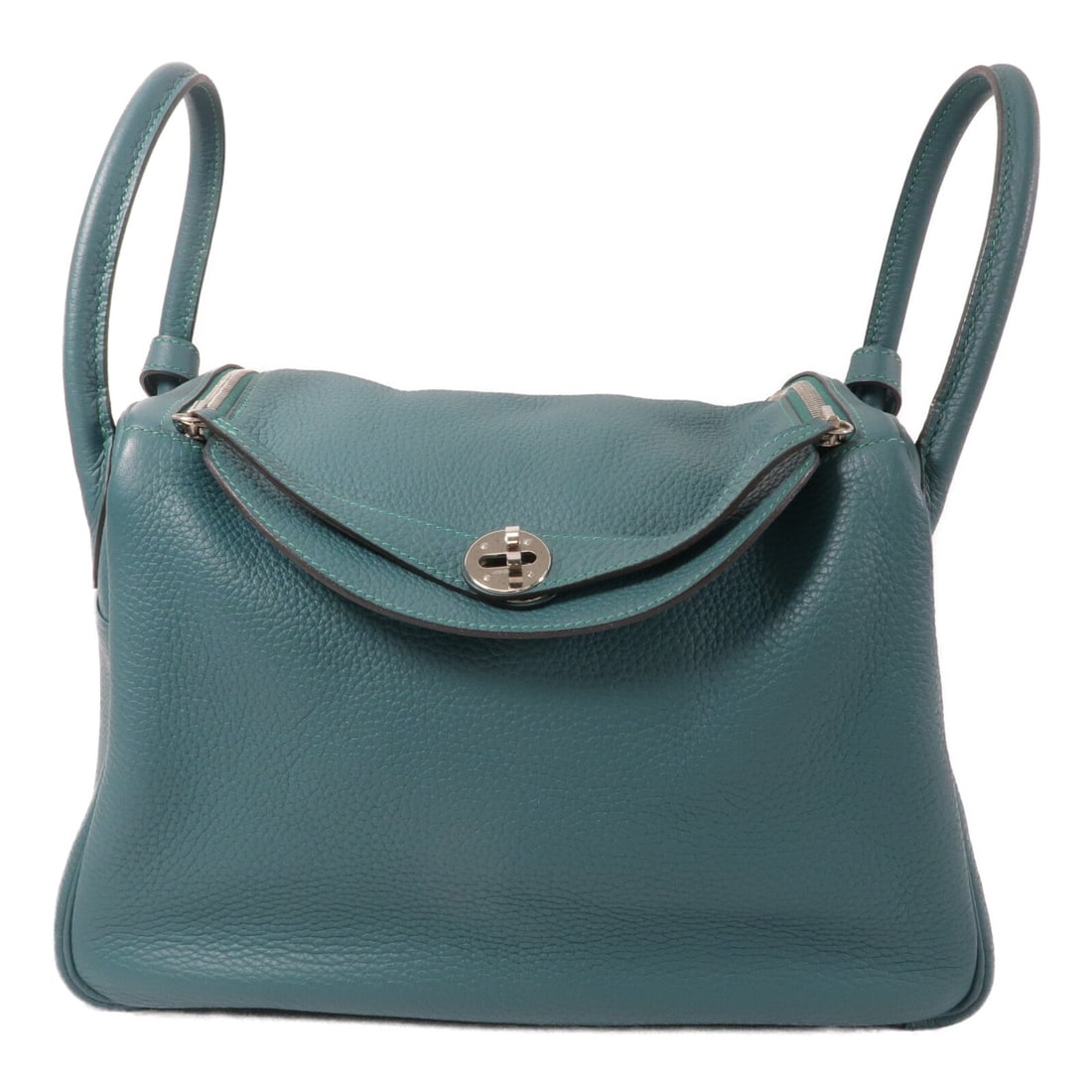 Hermes Lindy 30 Malachite: Lindy 30 2 way shoulder bag in Malachite Taurillon Clemence leather with palladium hardware; 30 x 19 x 15 cm.