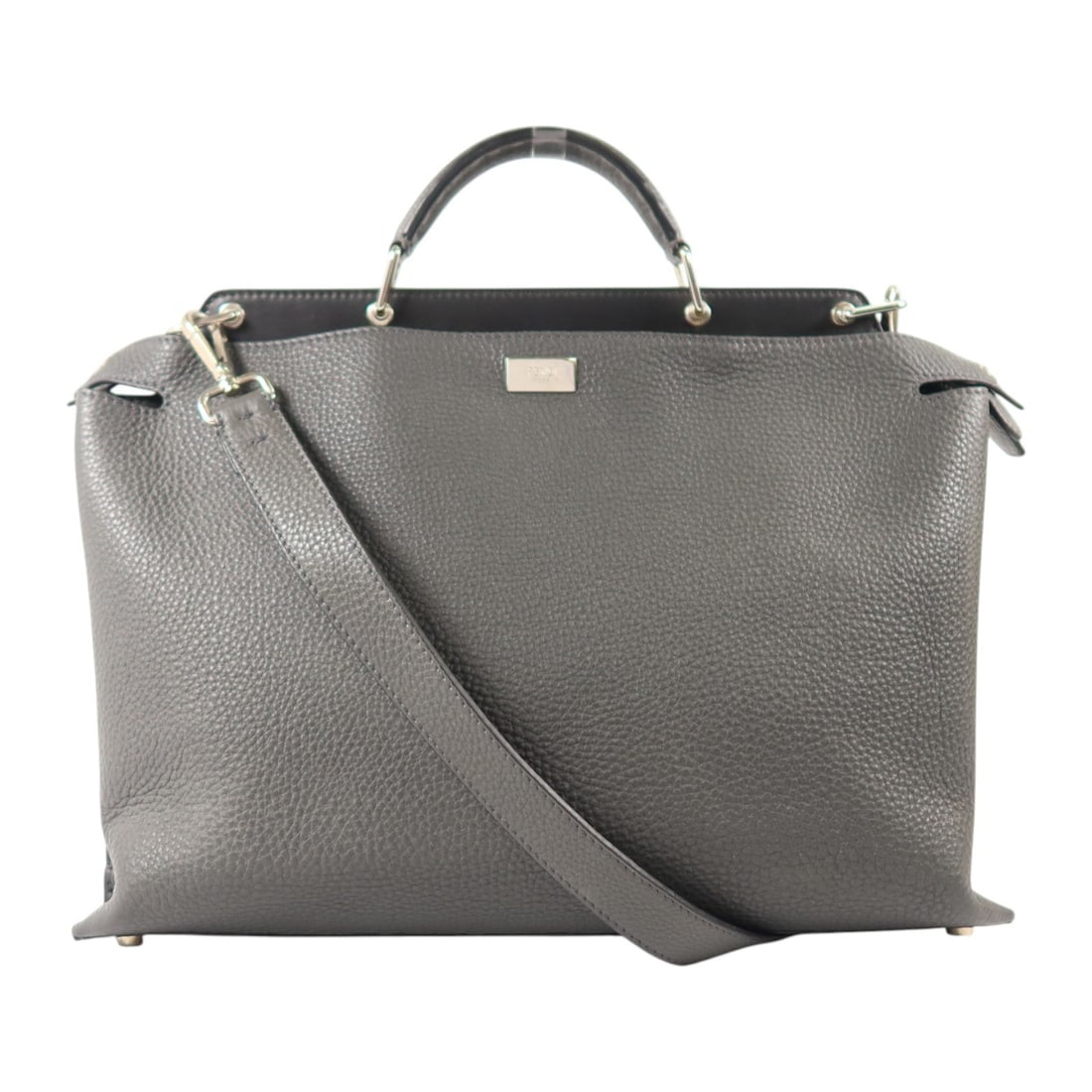 Fendi Peekaboo ISeeU Grey: Peekaboo ISeeU handbag shoulder bag in grey calfskin with silver hardware; includes shoulder strap; 41 x 25.5 x 17 cm.