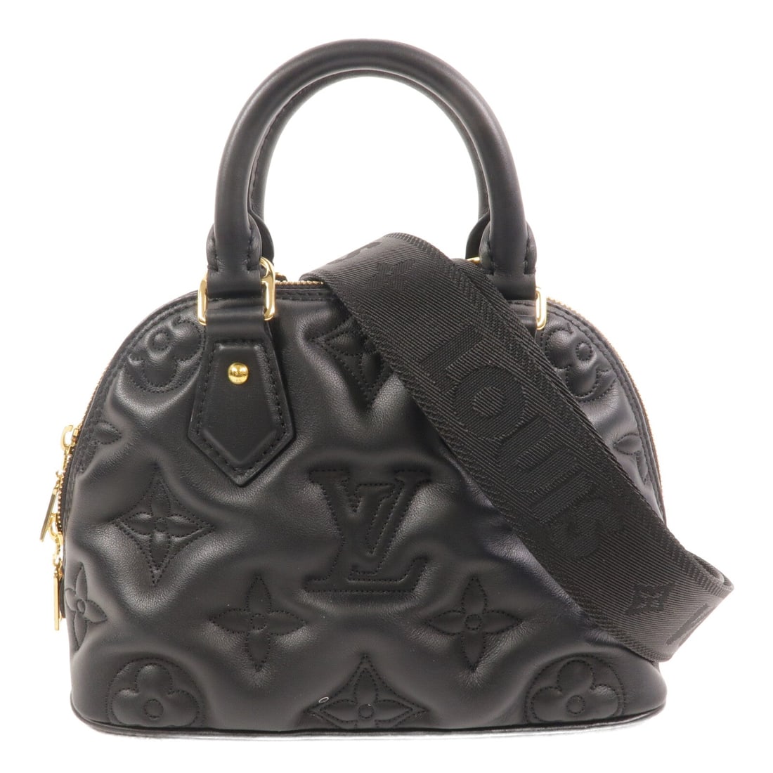 Louis Vuitton Alma BB Black: Alma BB Bubblegram 2 way shoulder bag M59793 in black calfskin with gold hardware; includes shoulder strap; 24.5 x 18 x 12 cm.