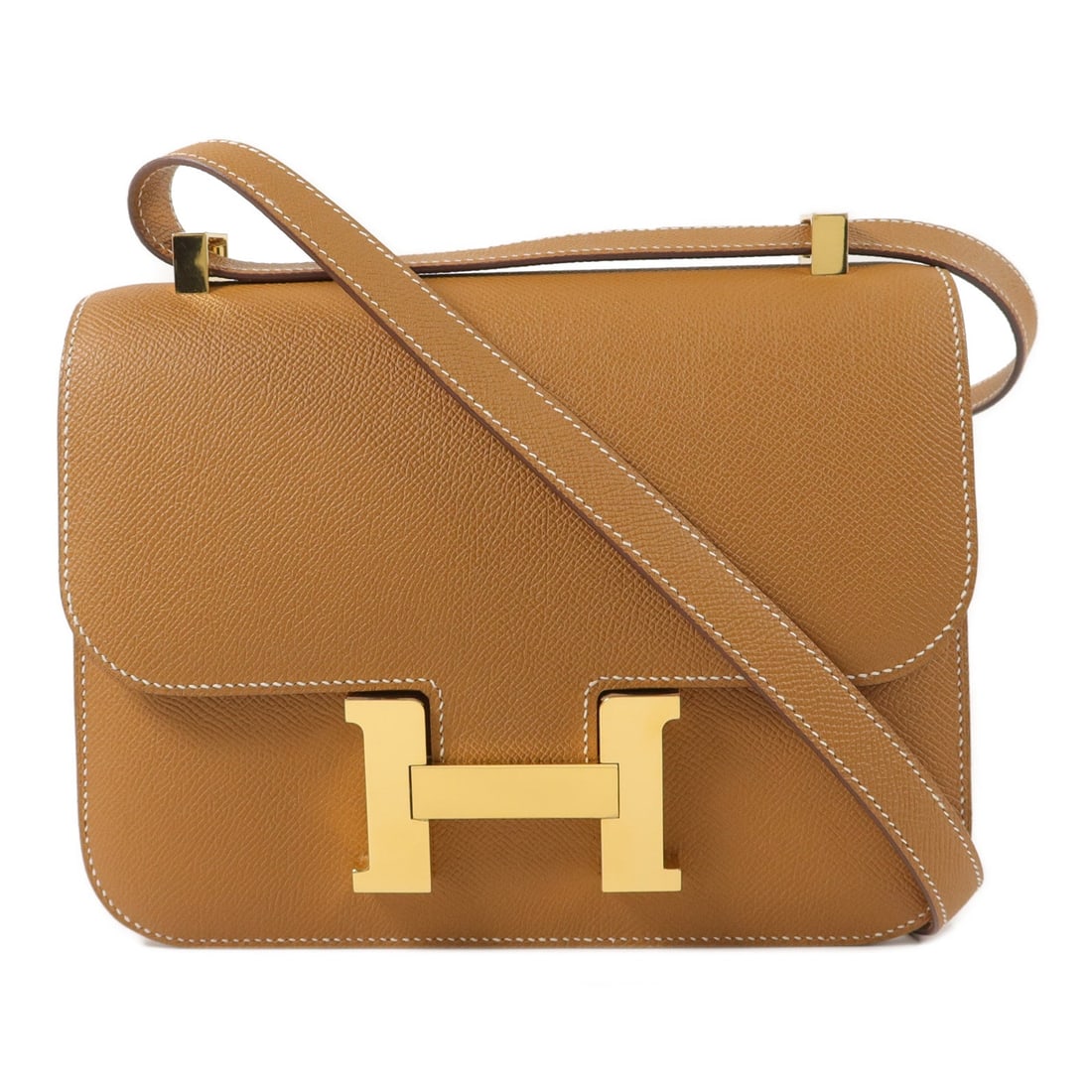 Hermes Constance 24 Gold: Constance 24 shoulder bag in Gold Epsom leather with gold hardware; includes storage bags; 24 x 18 x 5 cm.