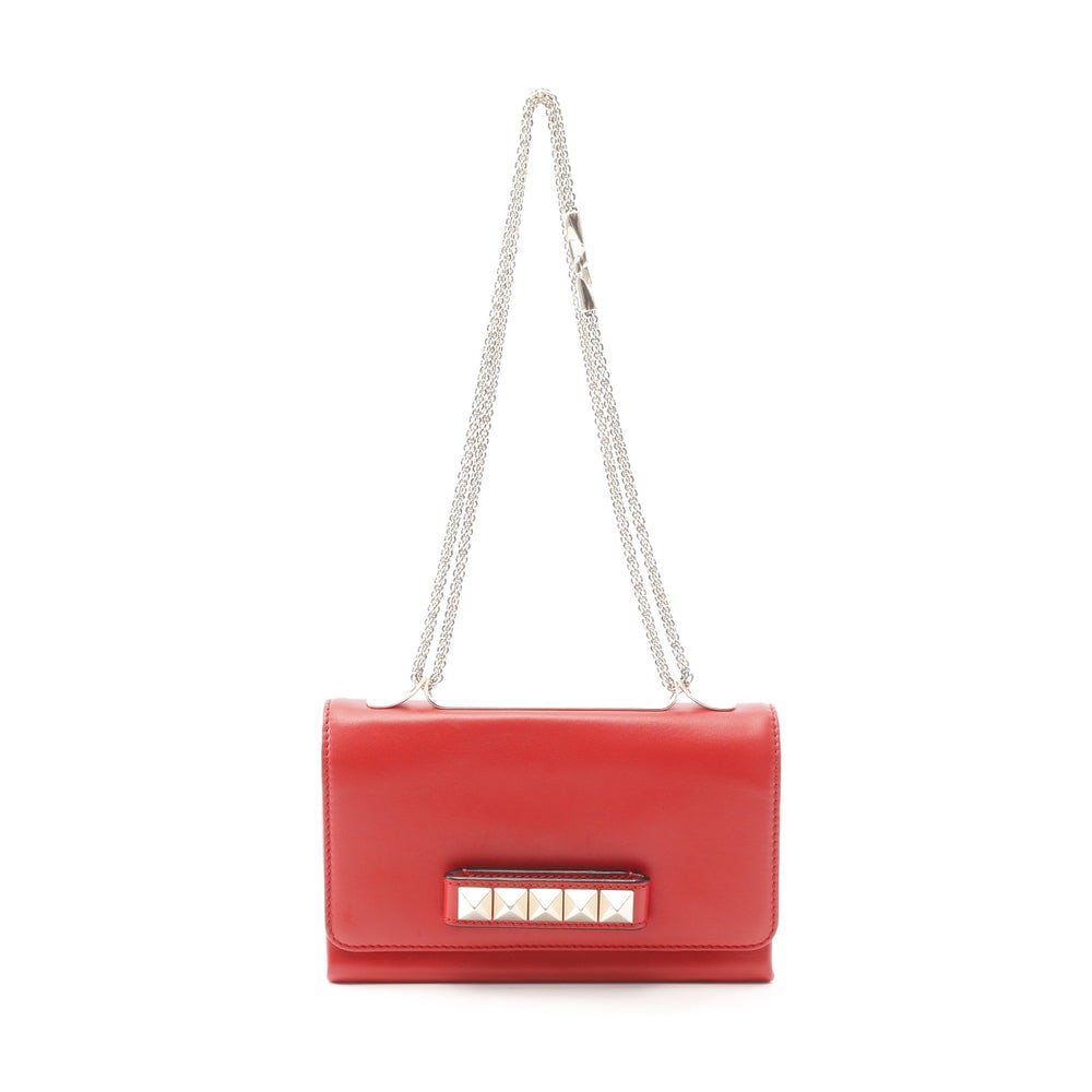 Valentino Chain Rockstud Red: Valentino Chain Shoulder Bag. Color: Red. Material: Leather. Size: 24 X 15 X 2 Each. Double Strap: 67 Cm. Single Strap: 117 Cm.