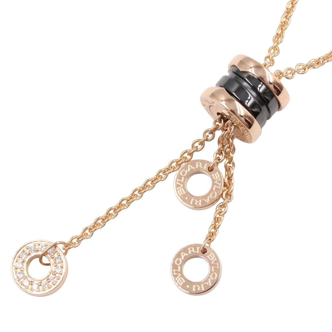 Bvlgari B.zero1 Element Necklace: B.zero1 Element Ceramic diamond necklace in K18 pink gold with ceramic.