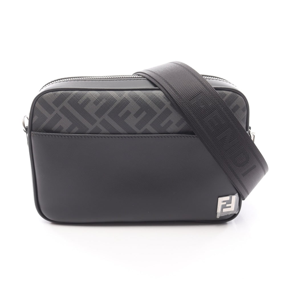 Fendi FF Camera Bag Black Gray: Black gray PVC and leather camera bag. Includes storage bag. 22.5 x 15 x 4.5 cm.