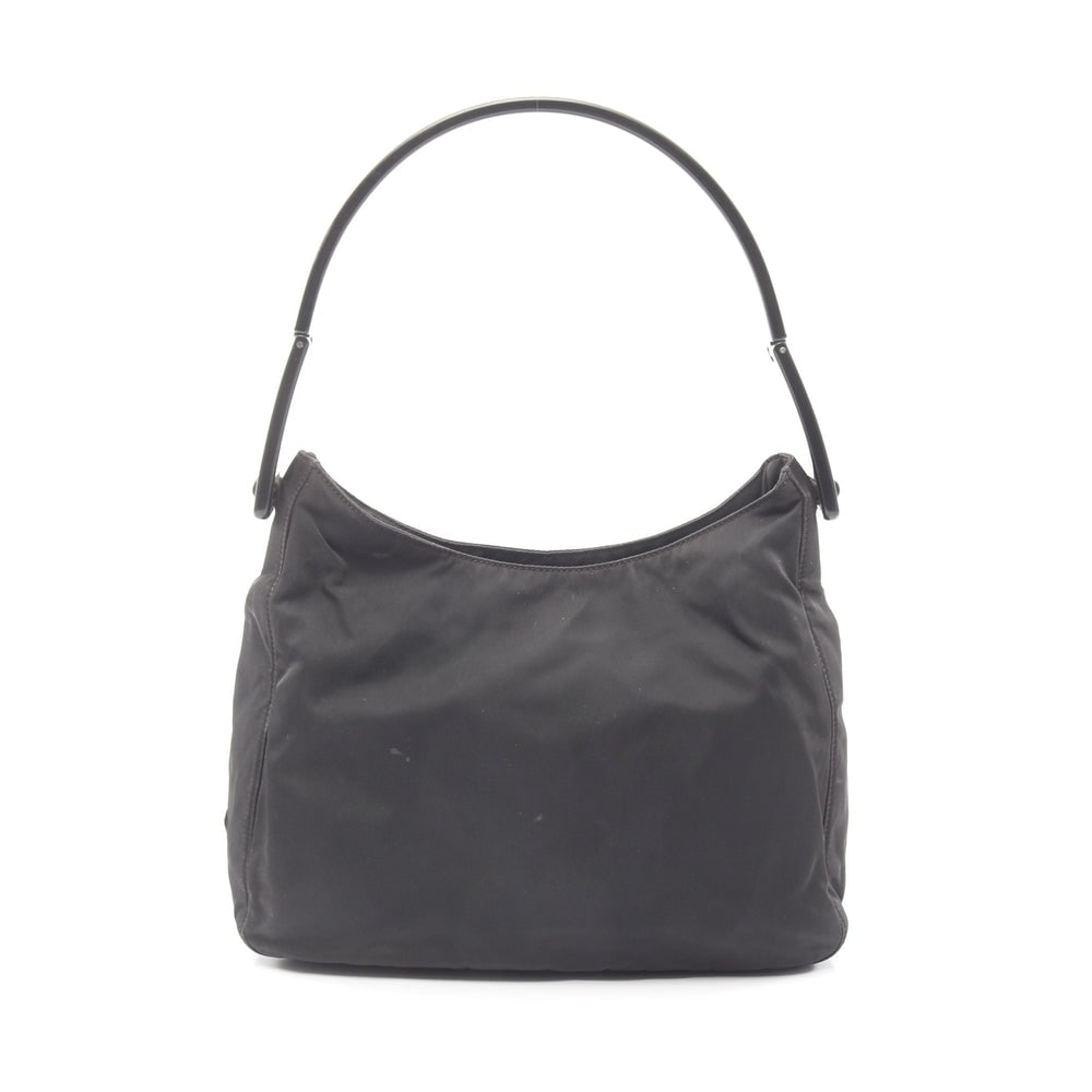 Prada Nylon One Shoulder Black: Prada Plastic Handle One Shoulder Bag. Color: Black. Material: Nylon. Size: 25.5/27.5 X 22.5 X 11 Cm. Strap: 49 Cm.