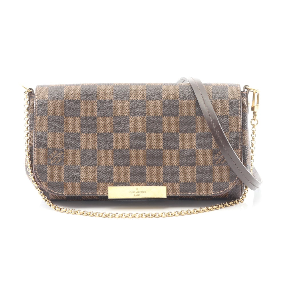 LV Favorite PM Damier Chain Bag: Authentic and authenticated Louis Vuitton Favorite PM Damier ebene chain handbag in brown PVC leather. Model N41276, product DU1124. Includes shoulder strap. Approx. 14 x 21 x 4 cm.