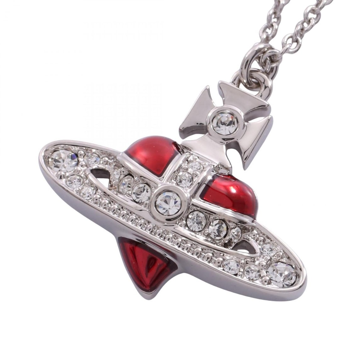 Vivienne Heart Orb Silver Red: Diamante Heart Orb necklace in stainless steel with silver and red tone.