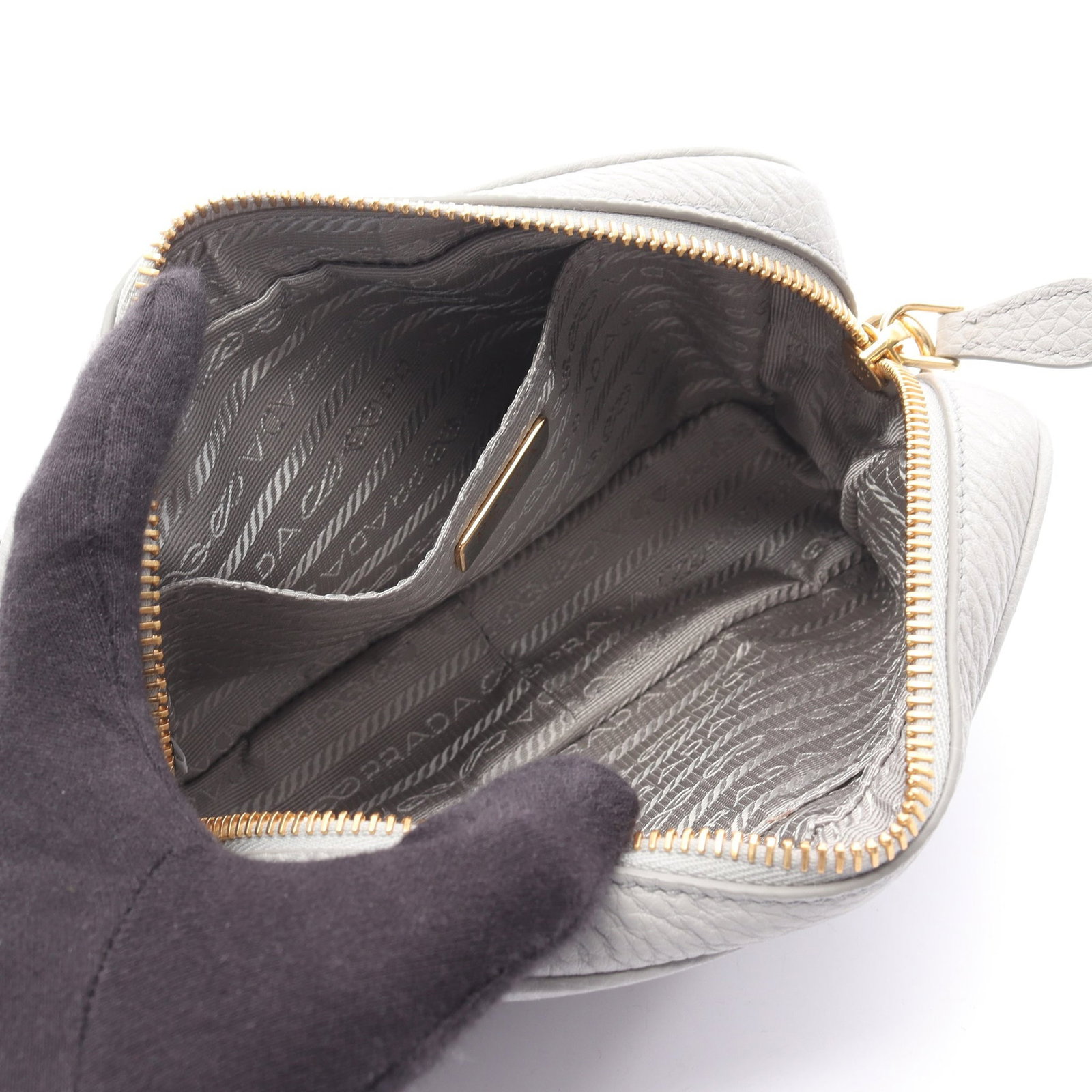 Prada Leather Shoulder Bag Gray - 3