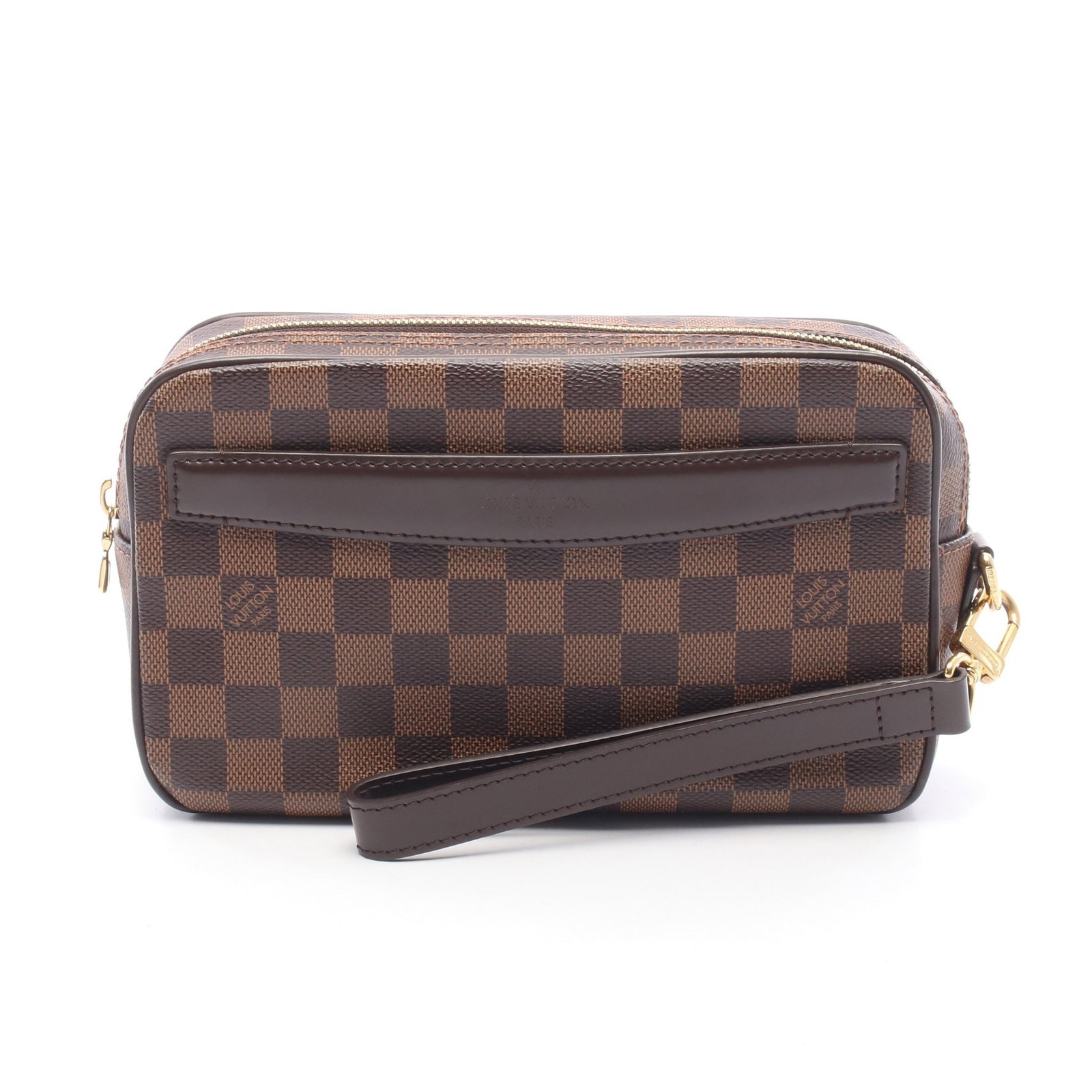 LV Pochette Saint Paul Damier: Authentic and authenticated Louis Vuitton Pochette Saint-Paul Damier Ebene second bag in brown PVC and leather. Model N41219, product no. SN5113. Approx. 14H x 23W x 6D cm with 24 cm hand strap.