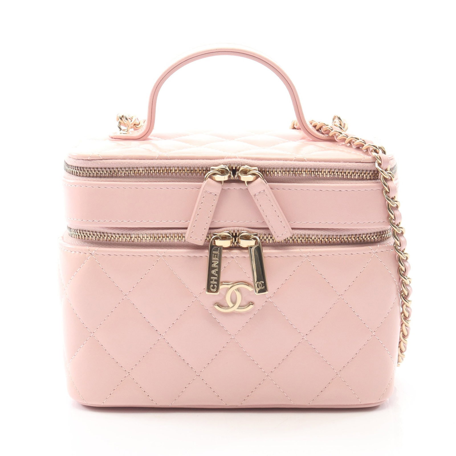 Chanel Vanity 2 Way Bag Pink: Light pink leather vanity chain bag.