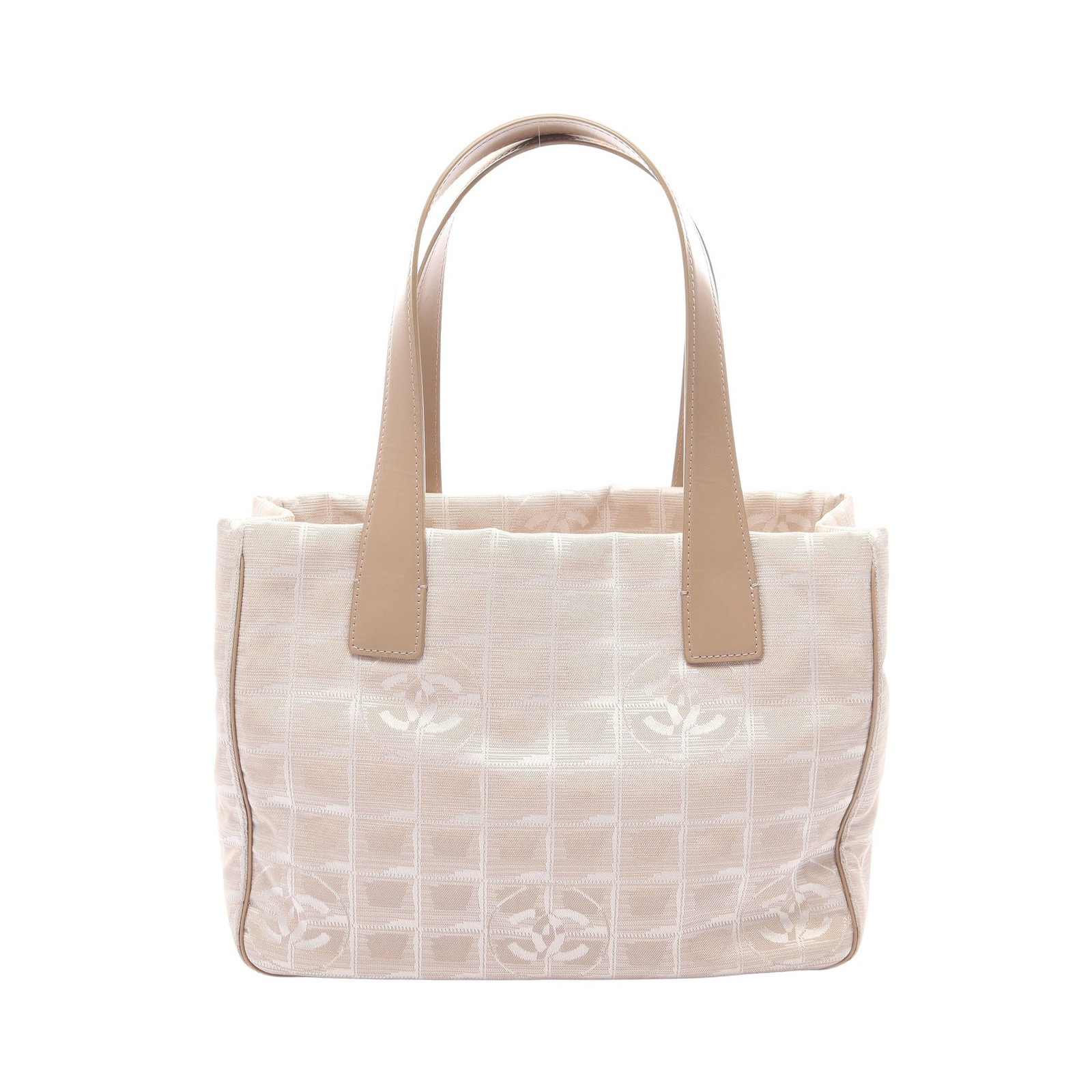 Chanel New Travel Line PM Beige: New Travel Line PM tote in beige nylon canvas and leather with gold-tone hardware. Includes guarantee card and serial seal. Size 29 x 21 x 12 cm.