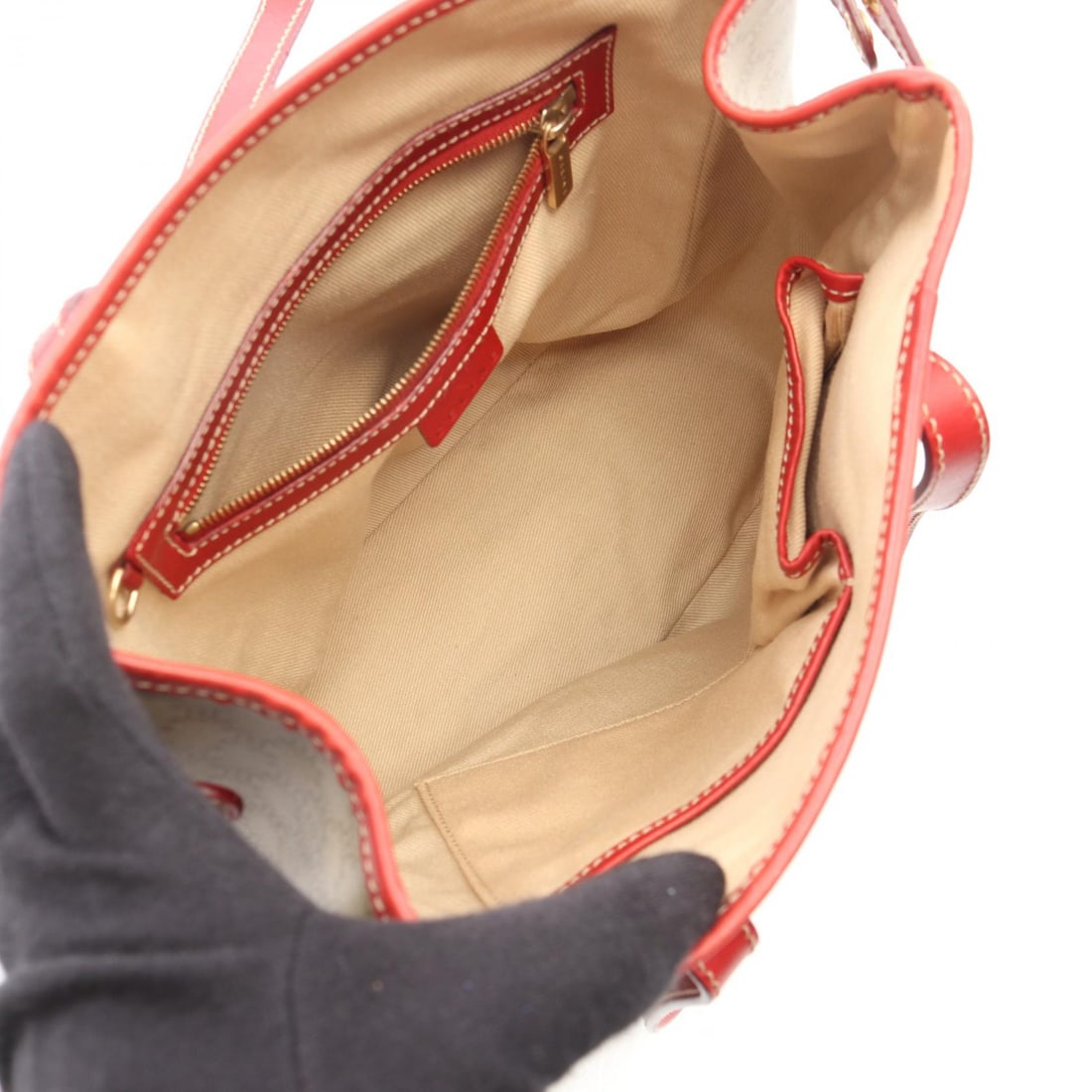 Celine Macadam Handbag Beige Red - 3