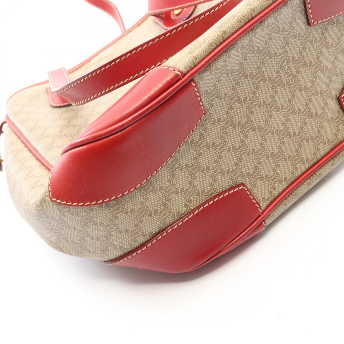 Celine Macadam Handbag Beige Red - 9