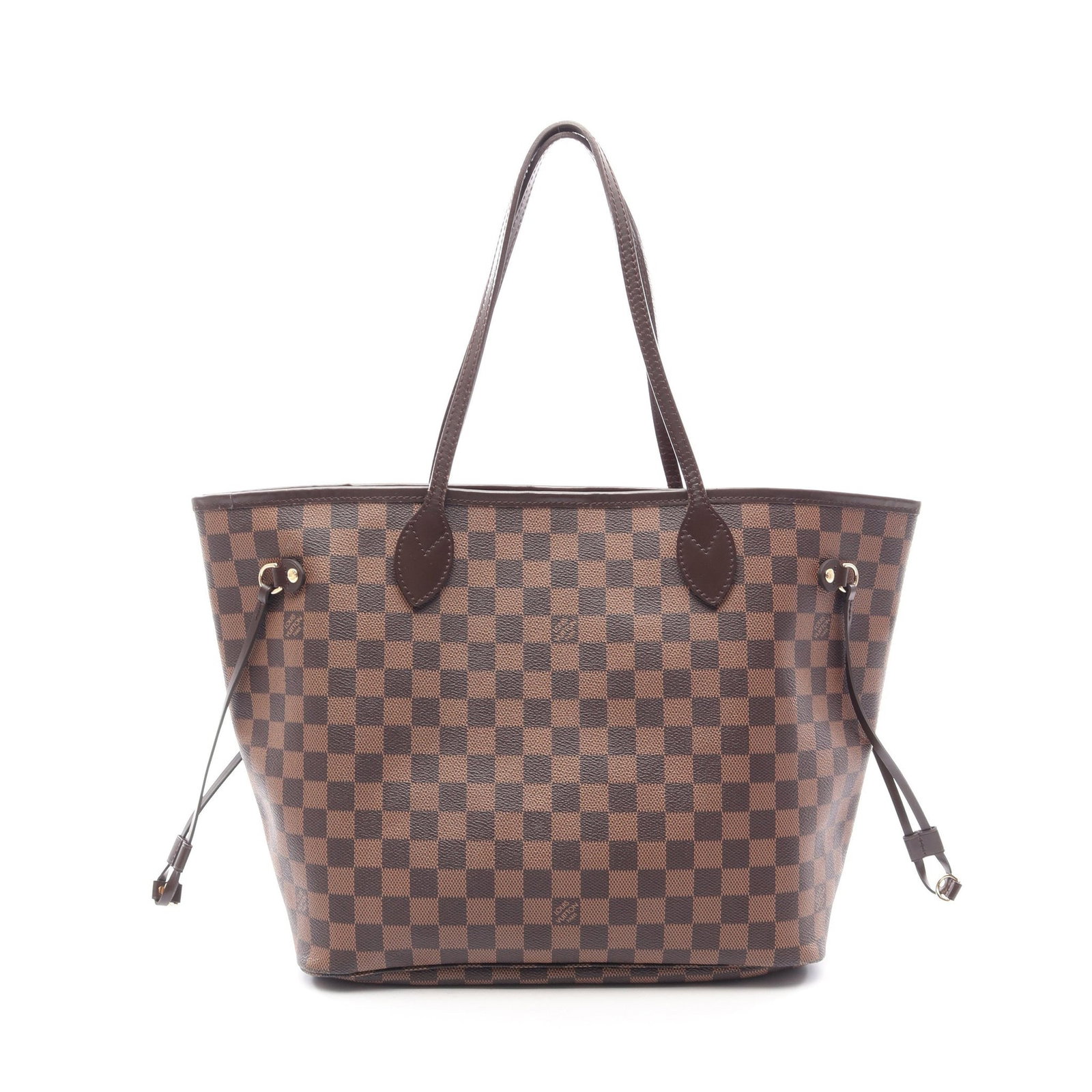 LV Neverfull MM Damier Ebene Tote: Authentic and authenticated Louis Vuitton Neverfull MM Damier Ebene shoulder tote bag in brown PVC leather. Model N51105, product no. GI5101. Approx. 29H x 45/32W x 15D cm with 49 cm straps.
