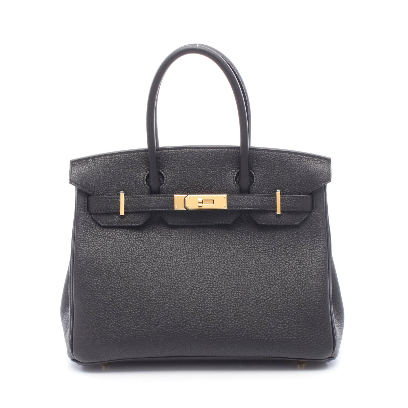 Hermes Birkin 30 Black Togo: Authentic and authenticated Hermes Birkin 30 handbag in black Togo with gold hardware. Approx. 24H x 28/30W x 15D cm with 33 cm handle. Includes box and storage bags.