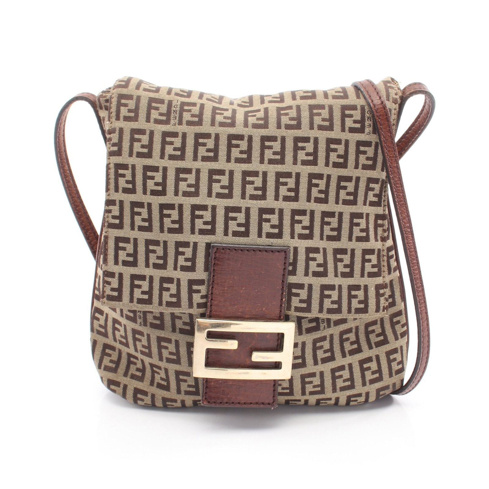 Fendi Zucchino Canvas Shoulder Bag: Authentic and authenticated Fendi Zucchino shoulder bag in beige/dark brown canvas and leather. Model 8BT075. Approx. 23H x 19/20W x 4D cm with 115-127 cm strap. No accessories listed.