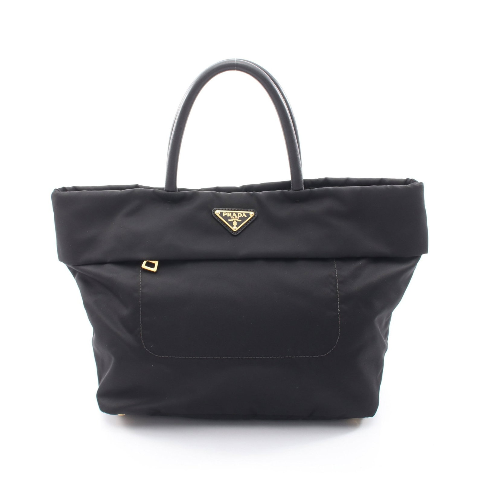 Prada Nylon Leather Tote Bag Black: Authentic and authenticated Prada triangle logo tote handbag in black nylon and leather. Approx. 23H x 37/27W x 17D cm with 31 cm handle. No accessories listed.