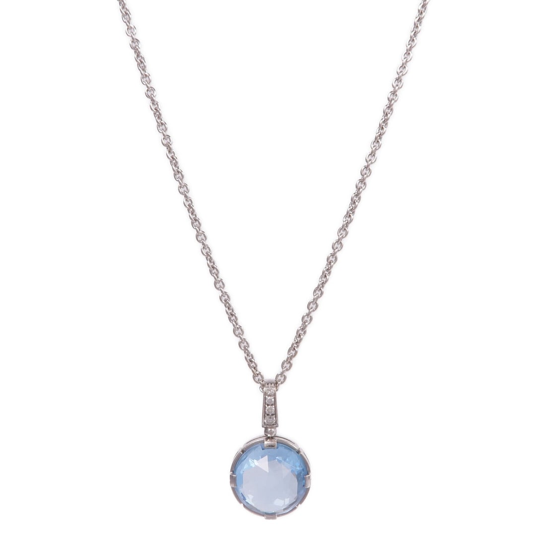 Bvlgari Parentesi Cocktail WG: Parentesi Cocktail necklace in 18K white gold with diamond and blue topaz.