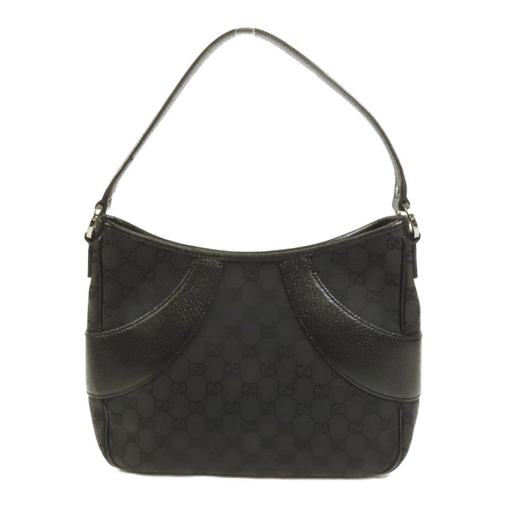 Gucci GG Canvas Hobo Handbag Black: Authentic and authenticated Gucci GG Canvas Hobo handbag in black canvas. Product no. 002122. Approx. 27W x 20H x 8D cm with 45 cm handle. Includes storage bags.
