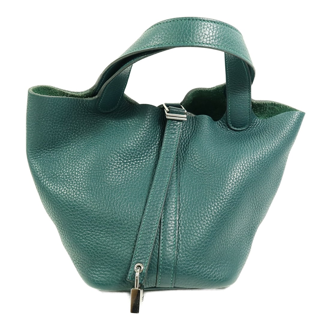 Hermes Picotin PM Vert Bosphore: Green Clemence leather tote bag.