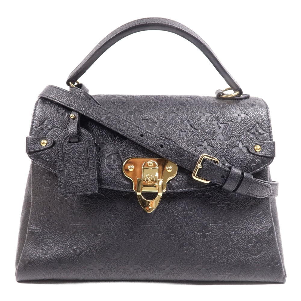 Louis Vuitton Georges 2 Way Bag: Black monogram empreinte calfskin 2 way shoulder bag with GHW; includes storage bag strap and name tag; W32 x H22 x D14 cm. Authentic and authenticated.