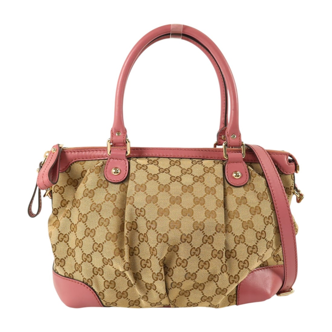 Gucci GG Crossbody Beige Pink: Handbag shoulder crossbody in beige and pink GG canvas. Includes shoulder strap. Size 29 x 23 x 13 cm.