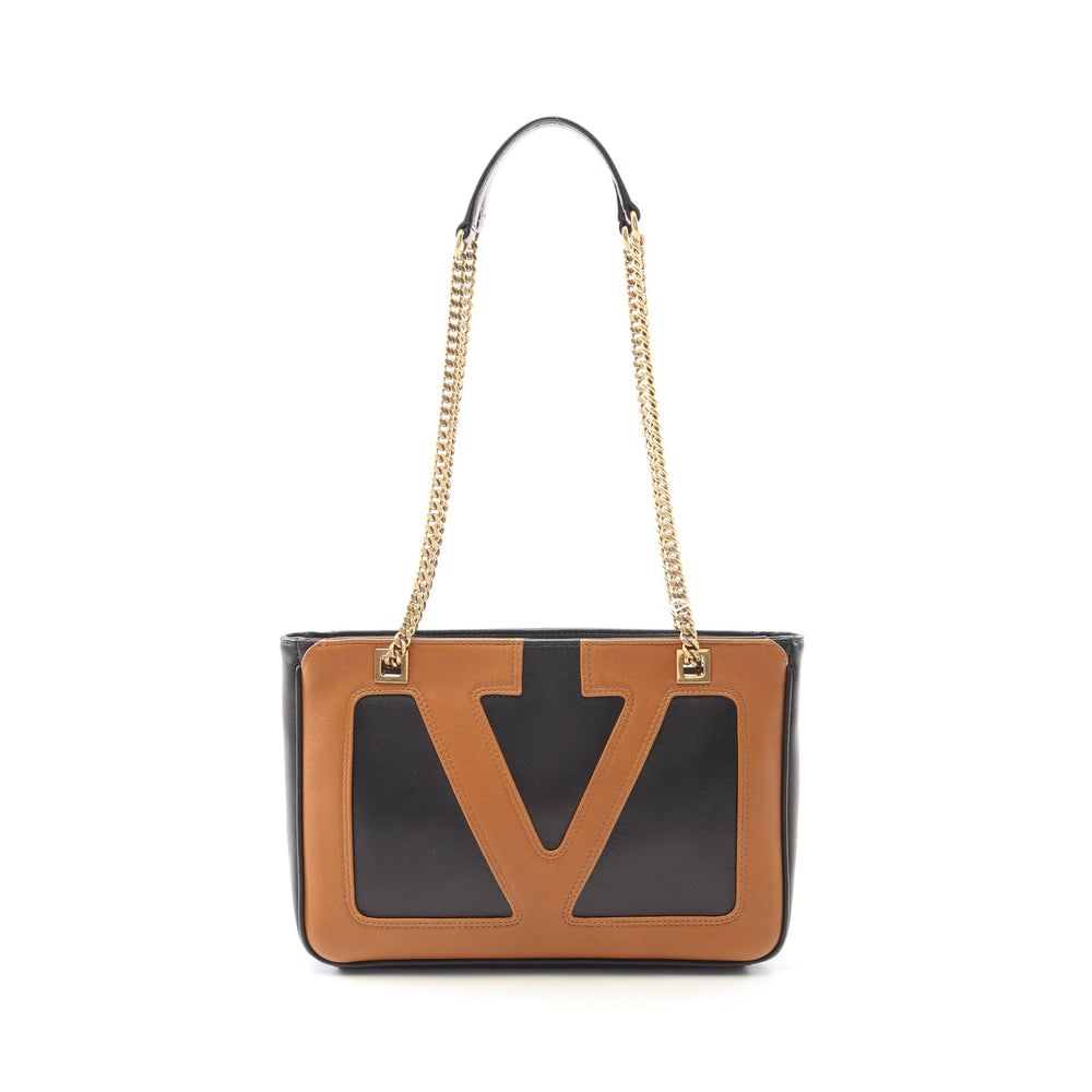 Valentino Viva Superstar Black: Black and light brown leather chain shoulder bag. Includes storage bag. 26 x 18 x 3.5 cm.