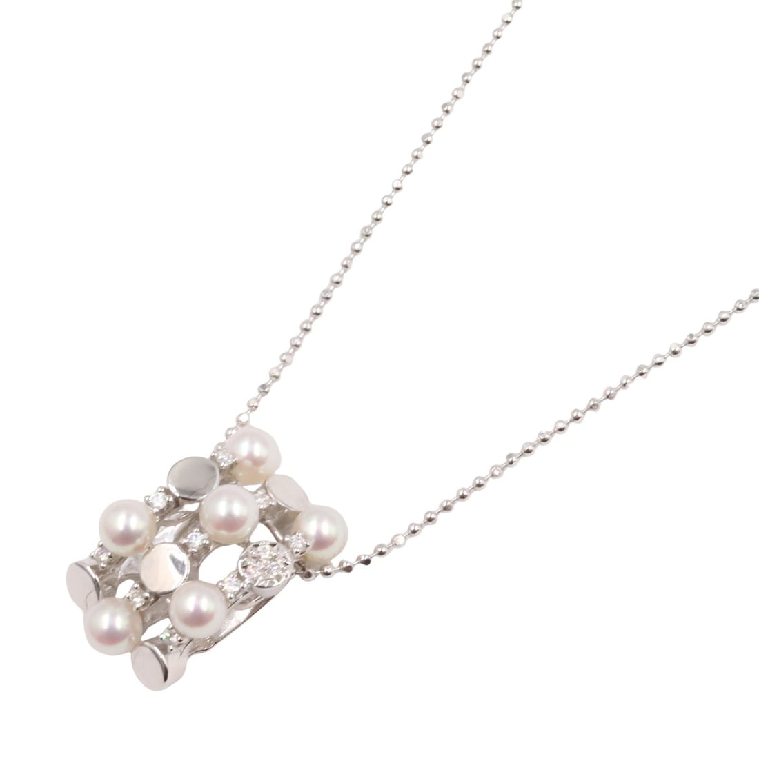 Tasaki Akoya Pearl Diamond WG: Akoya pearl diamond necklace in K18 white gold.