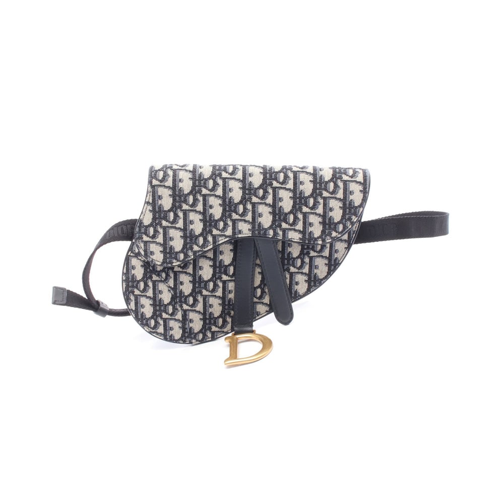 Dior Saddle Oblique Waist Navy Gray: Navy and gray canvas and leather Saddle Oblique waist or body bag. Approx. 19 x 15 x 0.5 cm with max strap 88 cm. Authentic and authenticated.