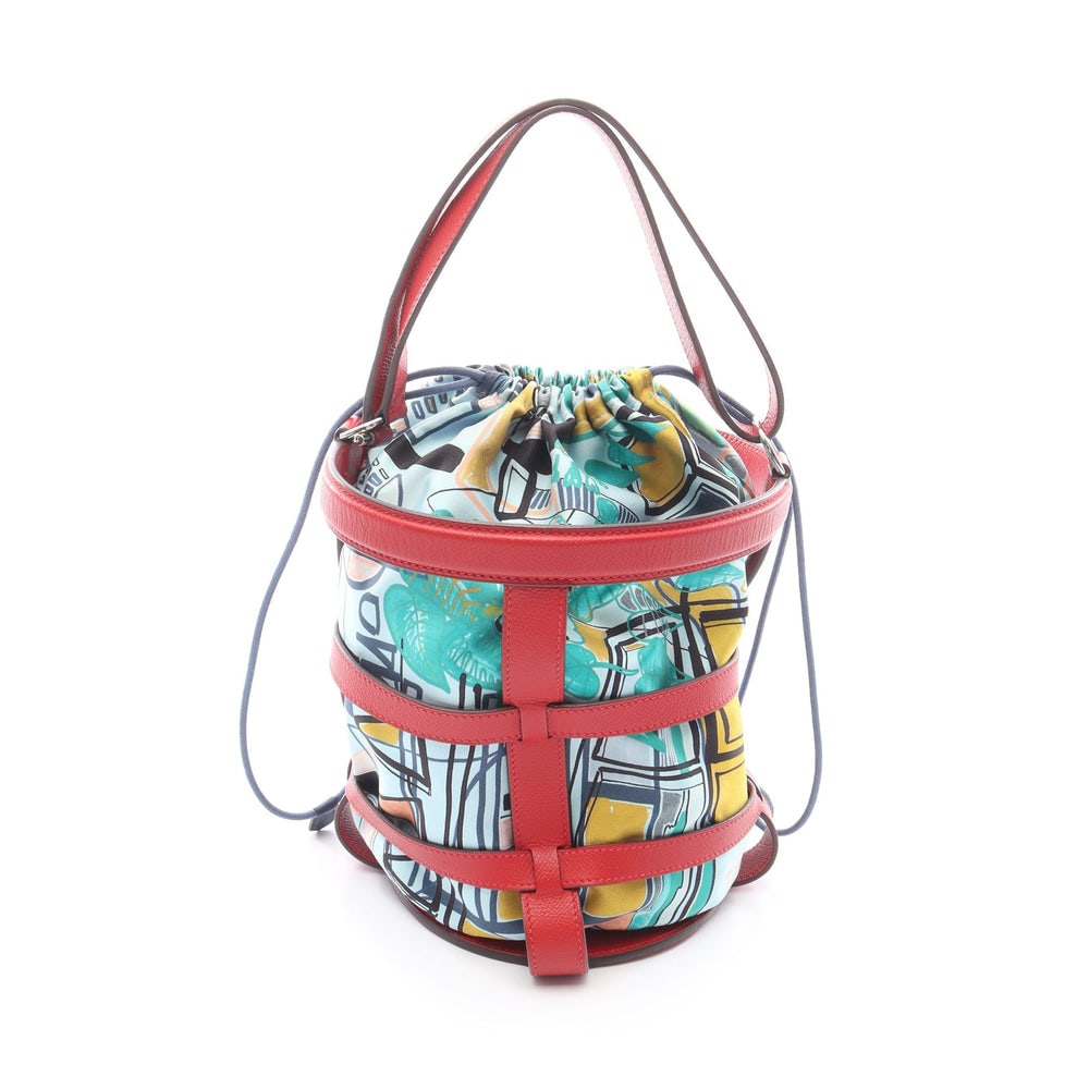 Hermes Musardine Vermilion Bag: Red multicolor veau epsom and silk handbag with silver hardware; H22 x W16 x D16 cm; handle 37 cm. Authentic and authenticated.