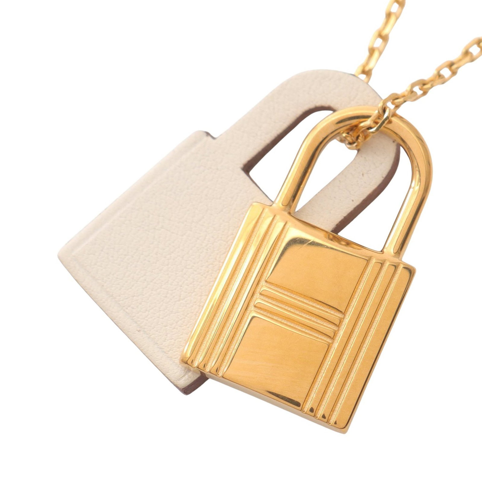 Hermes O'Kelly Necklace Gold Ivory: O'Kelly necklace in gold plated finish with leather in ivory tone.