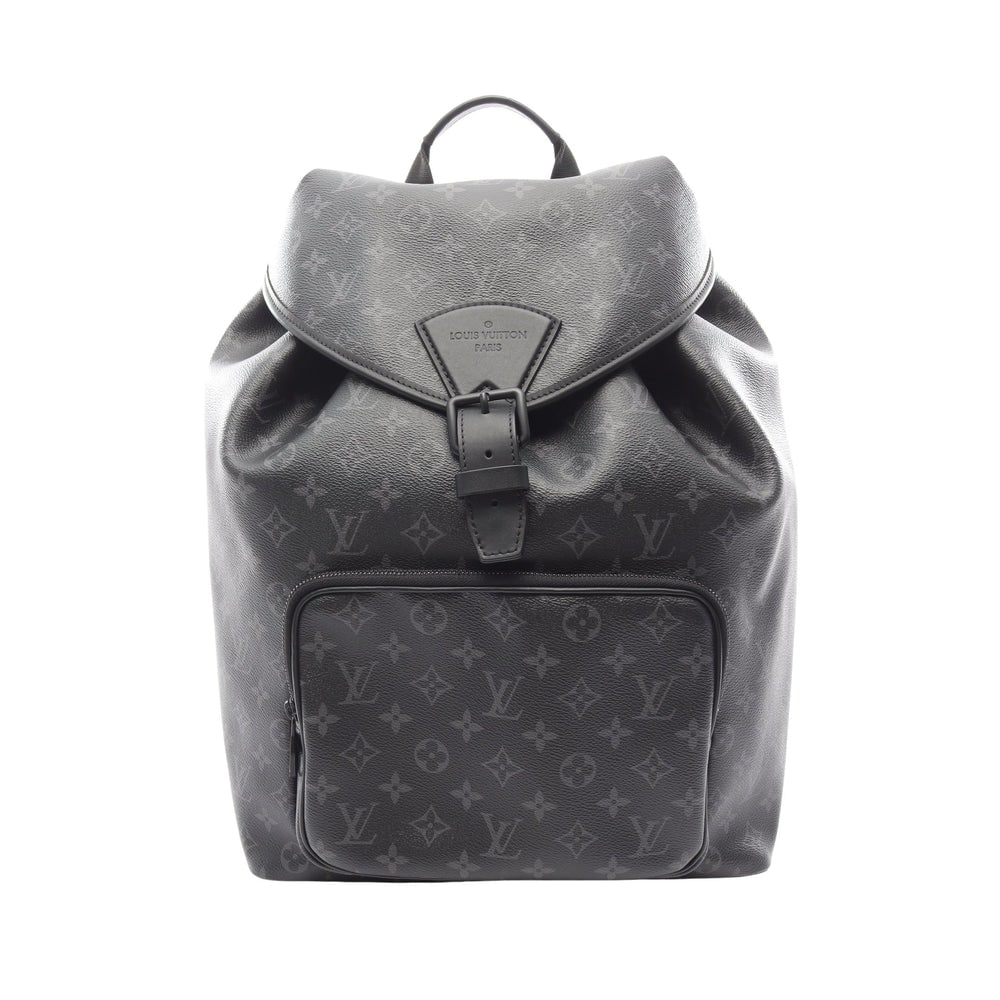 Louis Vuitton Montsouris Eclipse Backpack: Black monogram eclipse PVC and leather backpack; H45 x W31 x D17 cm; handle 24 cm. Authentic and authenticated.