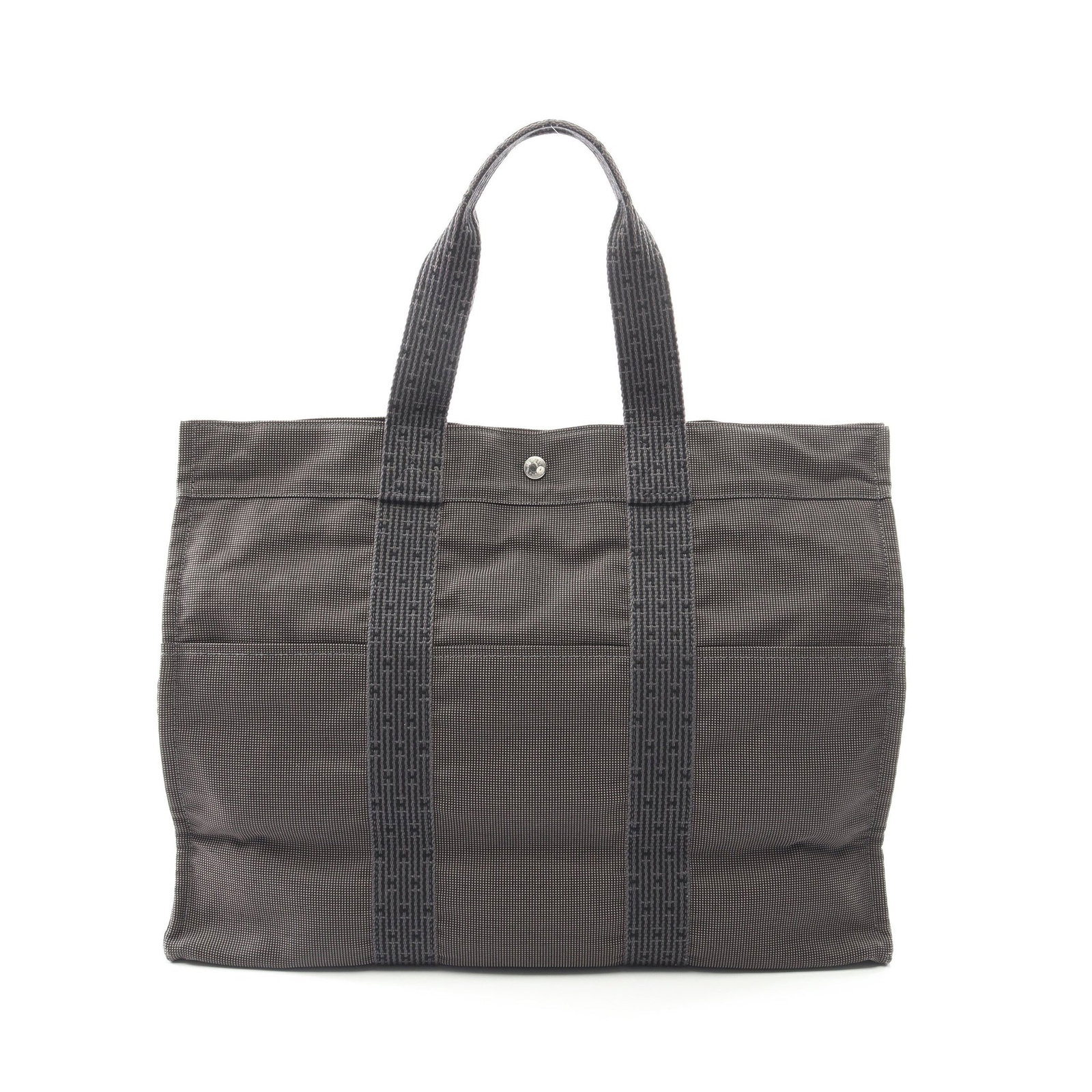 Hermes Herline GM Tote Dark Gray: Herline GM tote in dark gray nylon canvas with silver-tone hardware. Size 46 x 35 x 15 cm. Handle 44 cm.