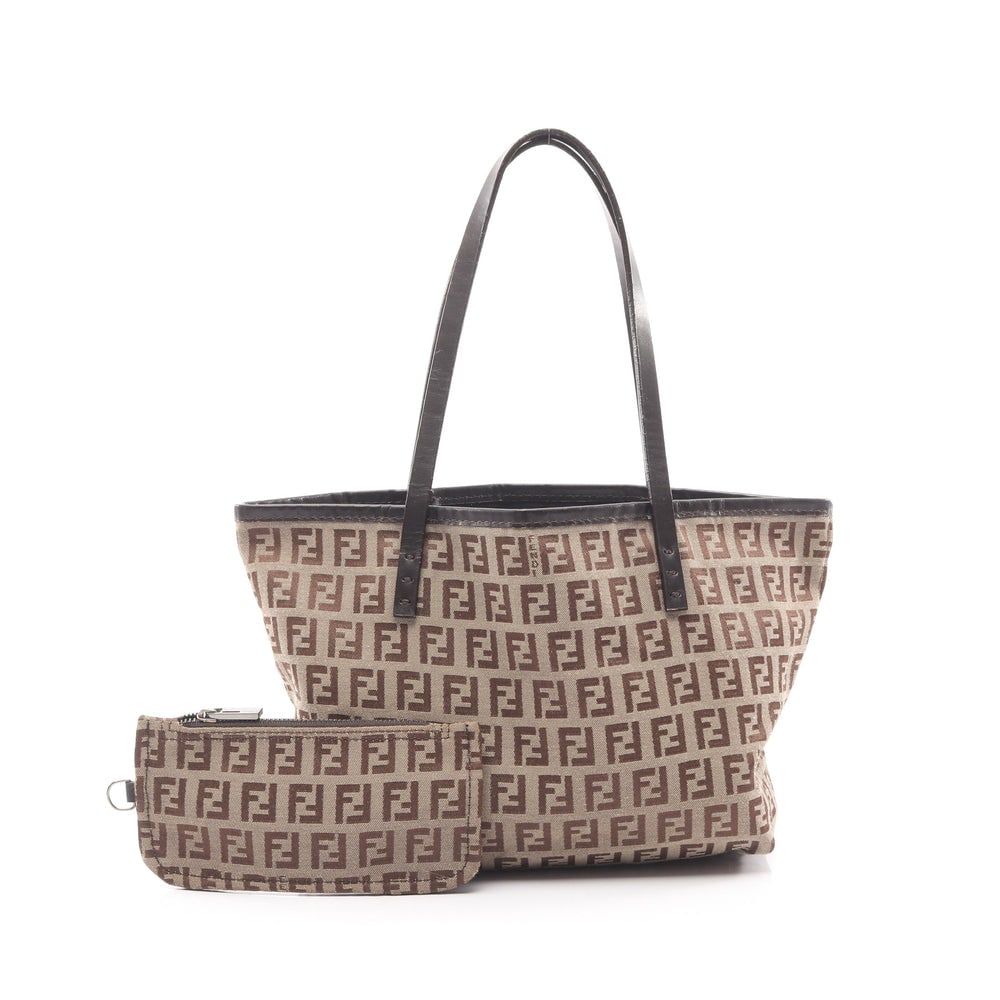 Fendi Zucchino Tote Beige Brown: Fendi Zucchino Handbag Tote Bag. Color: Beige Brown. Material: Canvas Leather. Size: 30.5/21 X 17 X 10 Cm. Handle: 43 Cm. Includes: Pouch.
