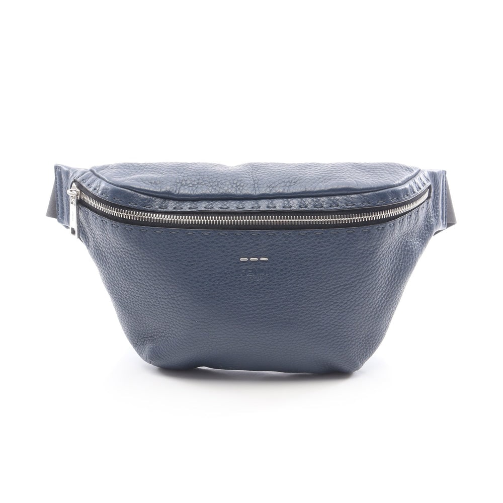 Fendi Selleria Leather Body Bag: Authentic and authenticated Fendi Selleria body waist bag in navy leather. Model 7VA434. Approx. 18H x 32/18W x 8D cm with maximum 98 cm strap.