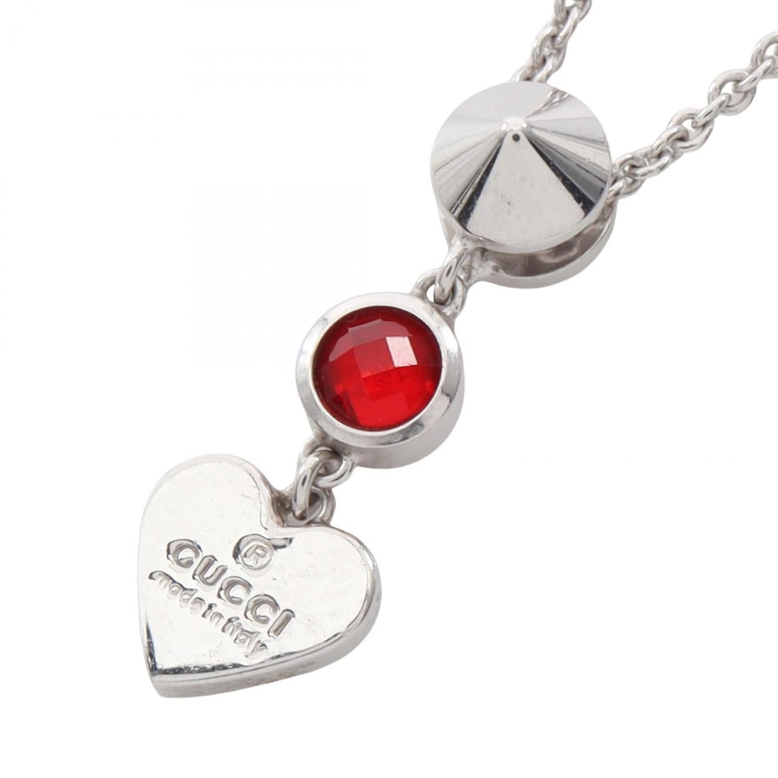 Gucci Heart Necklace Silver Red: Heart necklace in SV925 silver with red detail.