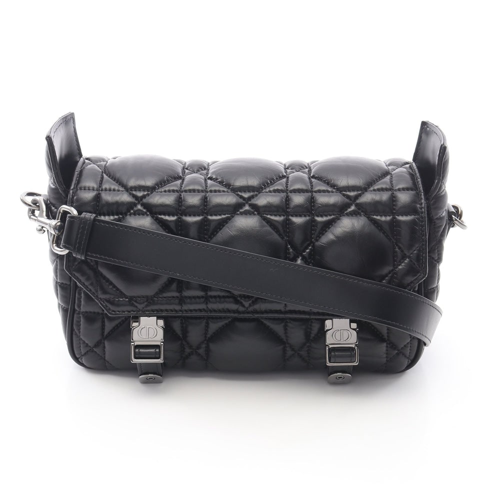 Dior Camp Small Black: Black leather Camp Small Macro Cannage shoulder bag; H15 x W24 x D8 cm; strap 92-120 cm. Authentic and authenticated.