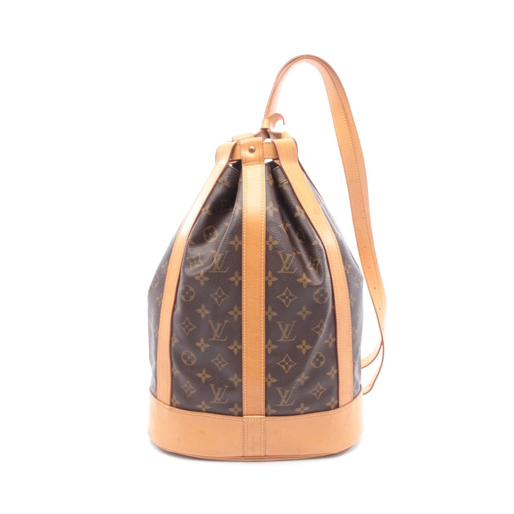 Louis Vuitton Randonnee PM Monogram: Authenticated genuine Louis Vuitton Randonnee PM shoulder bag in brown Monogram PVC leather, model M42243, product no. AS0957. Approx. H37 x W28 base x D15 cm with 68-80 cm strap.