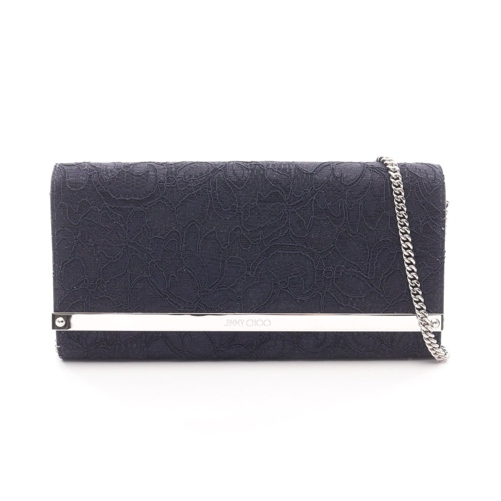 Jimmy Choo MILLA Chain Wallet Navy: MILLA mirror chain wallet in navy lace. Size 21.5 x 11.5 x 2 cm. Strap 126 cm.