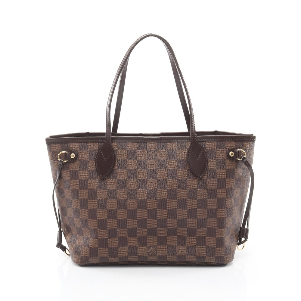 LV Neverfull PM Damier Brown: Brown Damier Ebene PVC leather Neverfull PM tote bag. Approx. 36 x 22 x 12.5 cm; handle 44 cm. Model N51109, product no. VI3180. Authentic and authenticated.