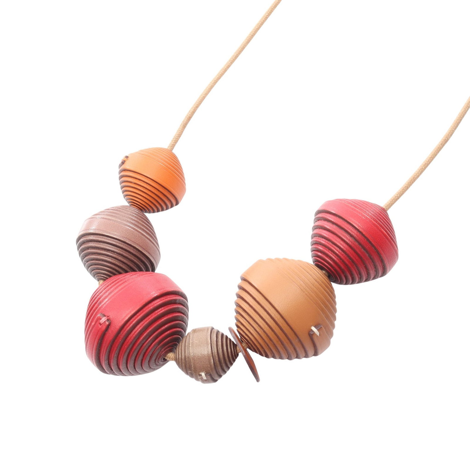 Hermes Jojoba Necklace: Hermes Jojoba necklace in leather, beige/red/brown. Listed price 27,273.00. Real and authenticated.