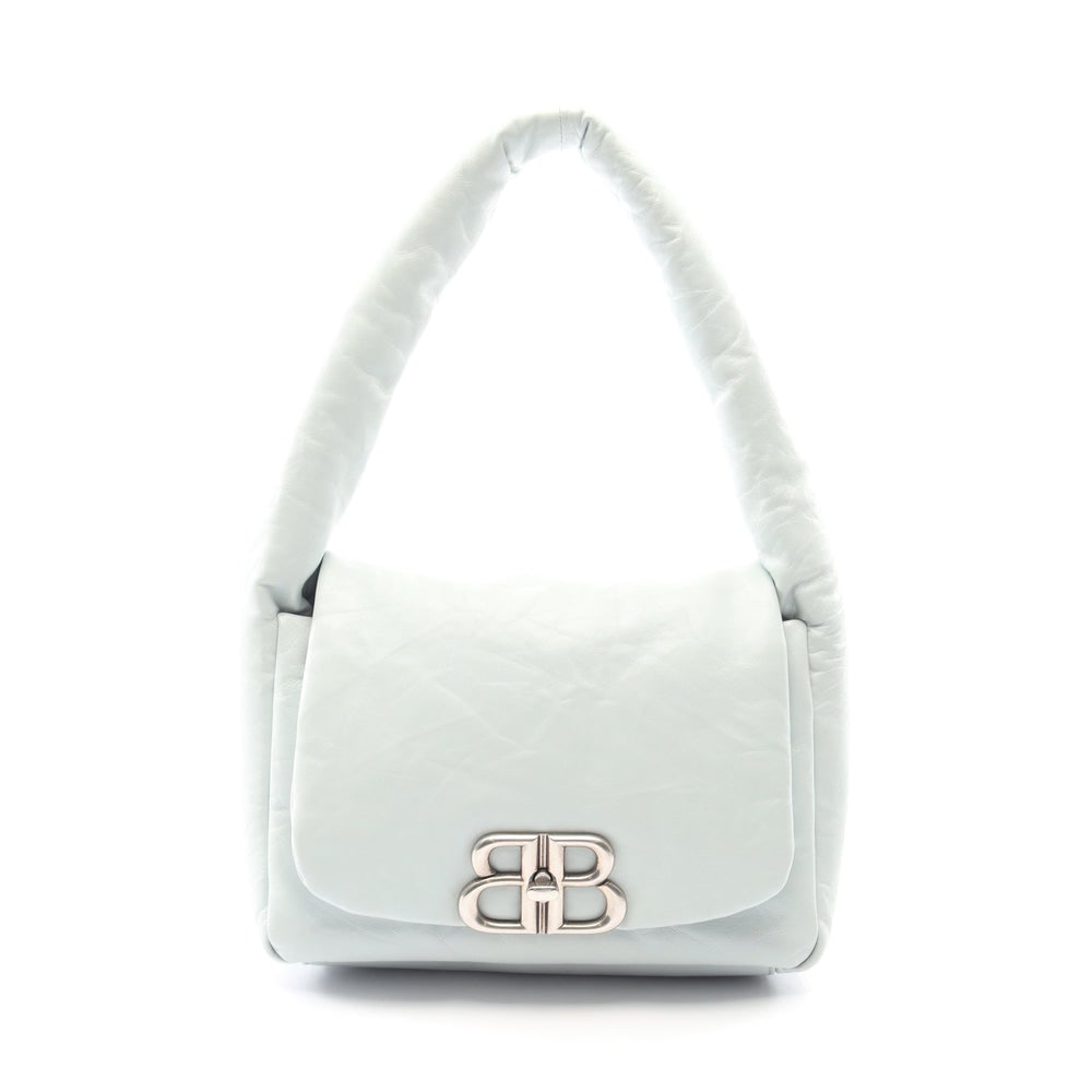 Balenciaga Monaco Sling Bag: Authentic and authenticated Balenciaga Monaco sling one shoulder bag in light green leather. Model 787896. Approx. 18 x 25 x 9.5 cm with 51 cm strap, max drop 20 cm.