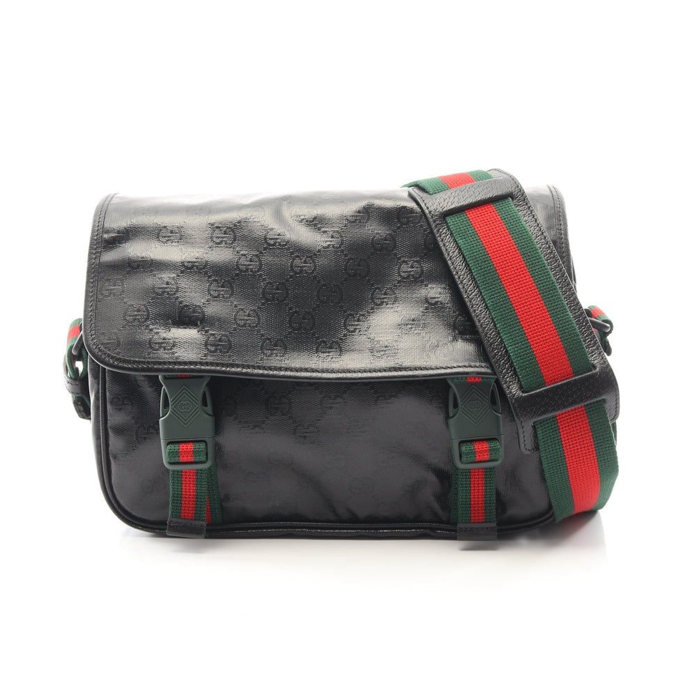 Gucci GG Crystal Shoulder Bag Black: Authenticated genuine Gucci GG Crystal shoulder bag in black coated canvas and leather, model 760123. Approx. H21 x W27 top/25 base x D7 cm with 73-138 cm strap.