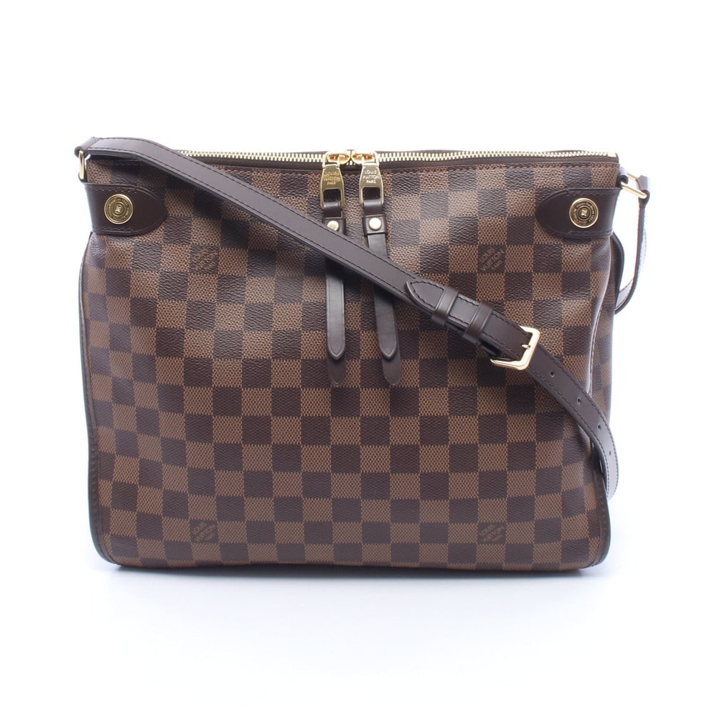 LV Duomo Damier Ebene Brown: Brown Damier Ebene PVC leather Duomo shoulder bag. Approx. 31 x 25 x 13 cm; strap 107-117 cm. Model N41425, product no. AR3187. Authentic and authenticated.
