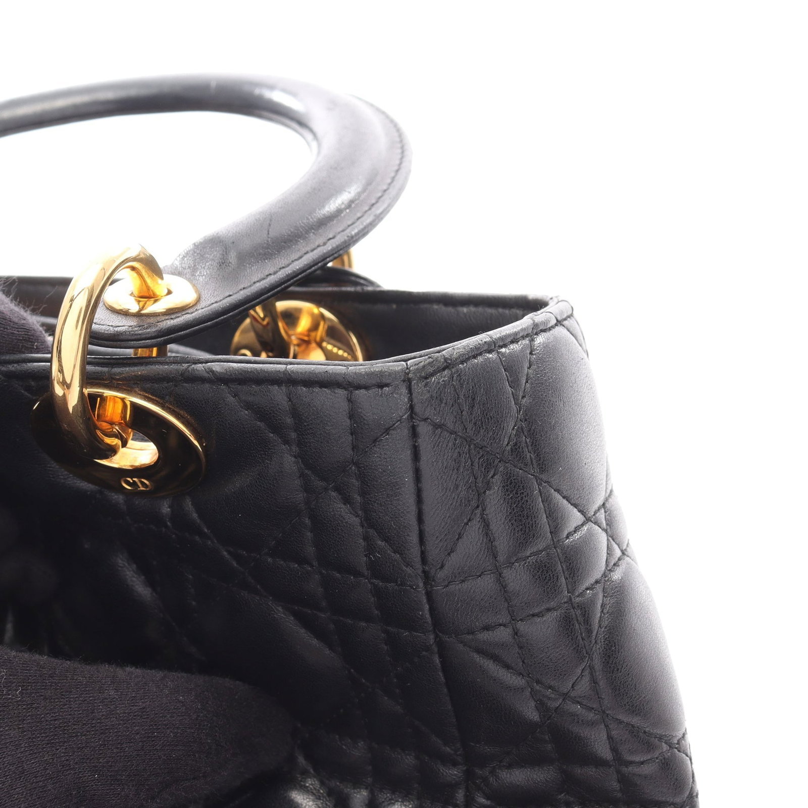 Dior Lady Dior Handbag: Black leather handbag.